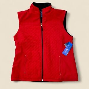 New Karen Scott Quilted Vest Women SMALL RED With Black Lining Full Zip